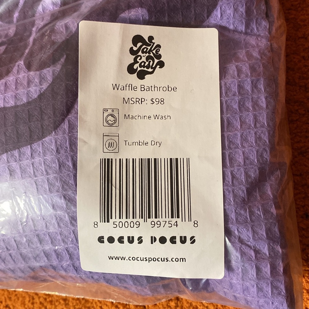 NWT Cocus Pocus purple waffle knit robe with Take It Easy on back - Picture 5 of 6